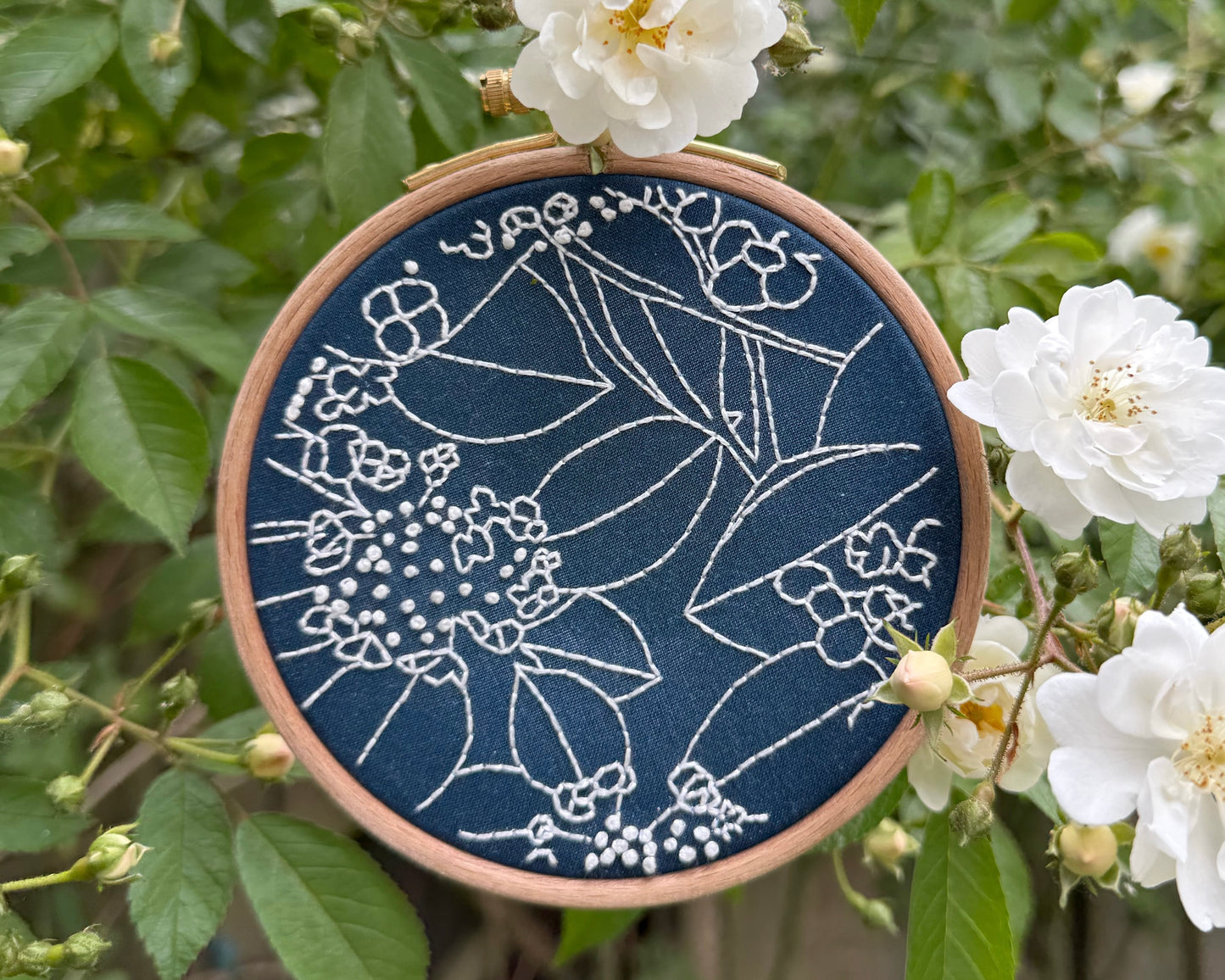 mini floral embroidery kit for beginners - blue hydrangea