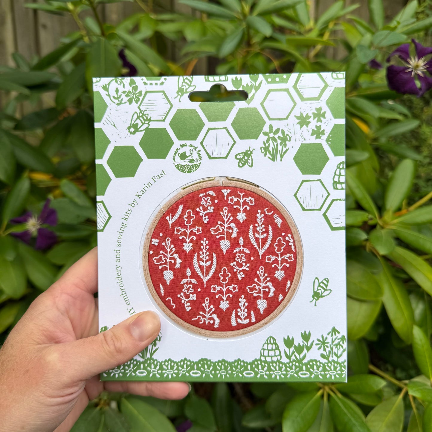 mini floral embroidery kit for beginners - rust wildflowers