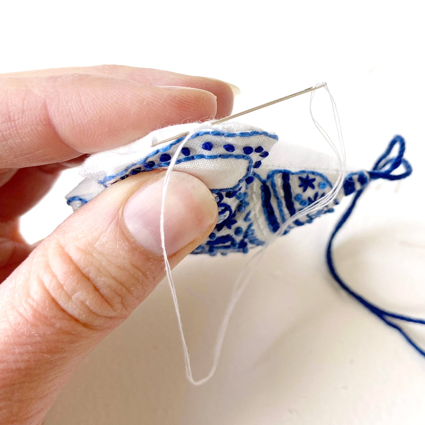 Delft blue tea pot ornament embroidery kit