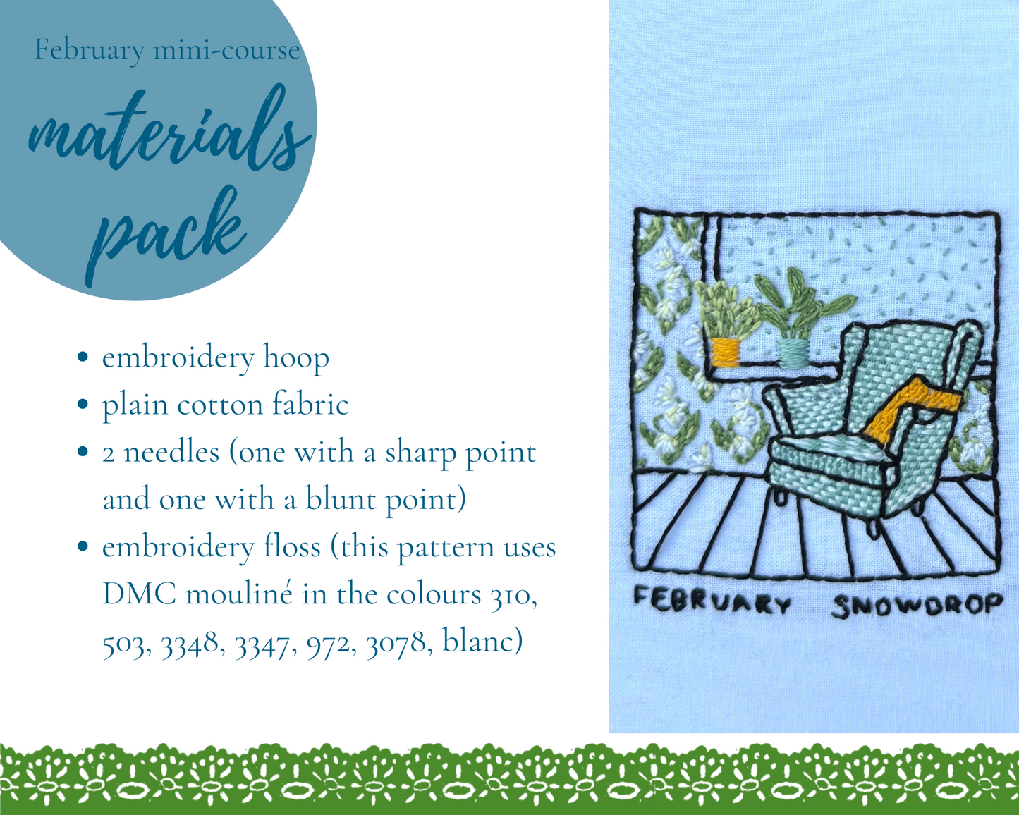 materials kit for February snowdrop mini-course