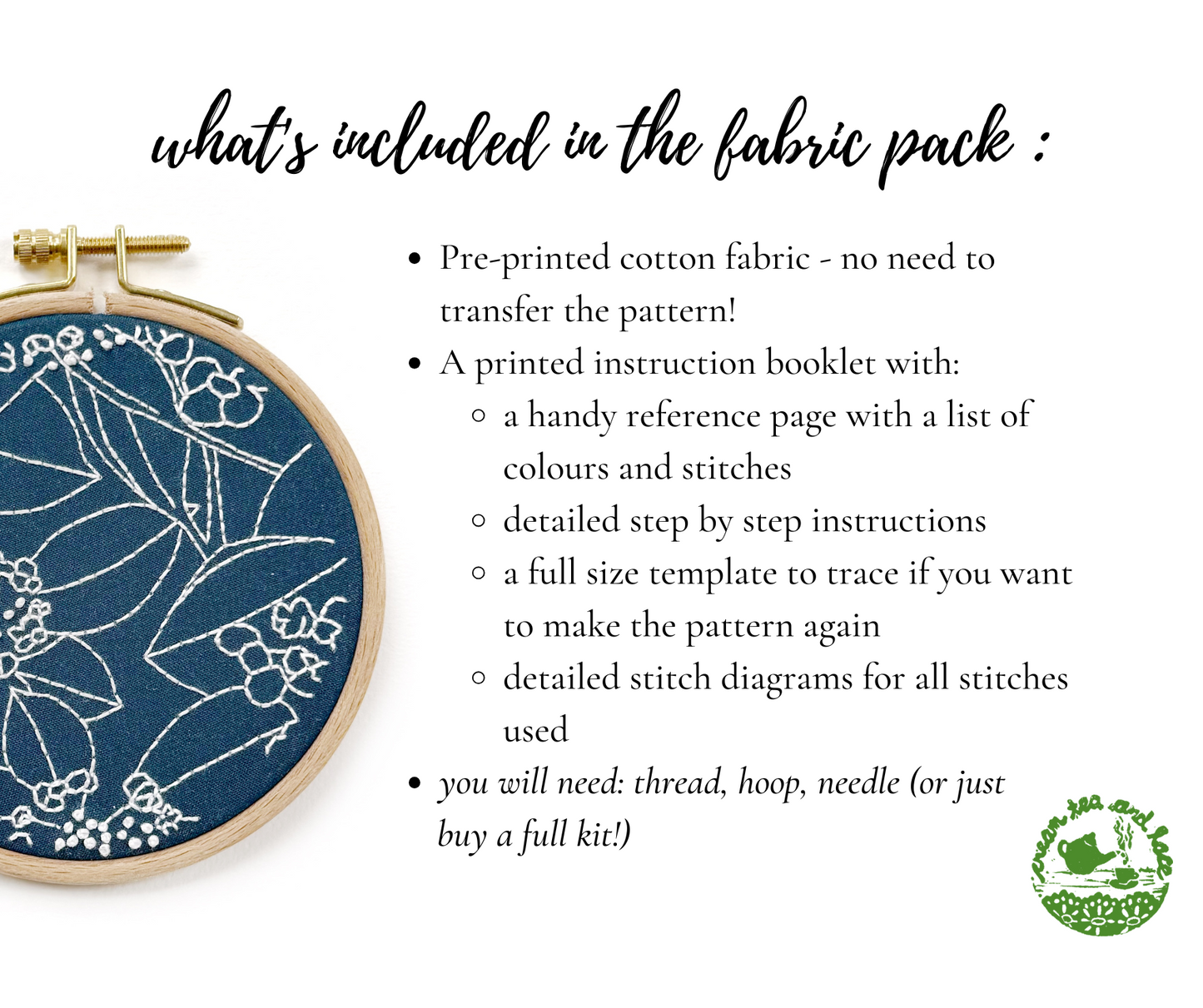 FABRIC PACK - mini floral embroidery kit for beginners - blue hydrangea