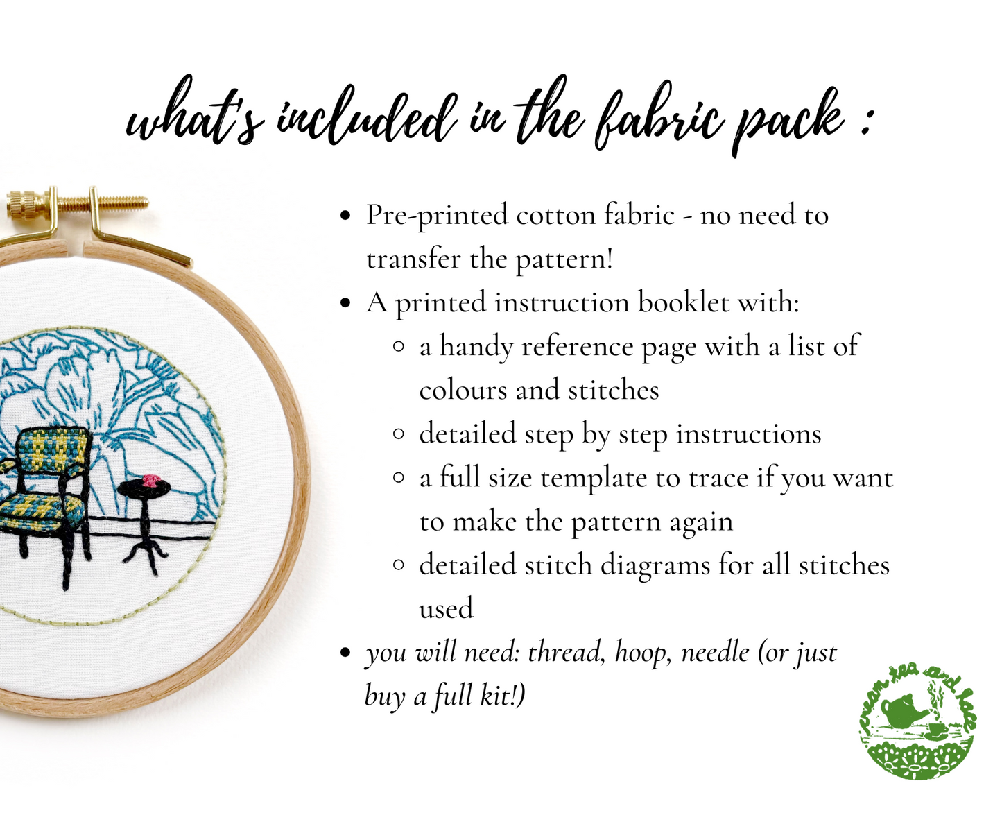 FABRIC PACK - mini floral interior embroidery kit for beginners - tulip