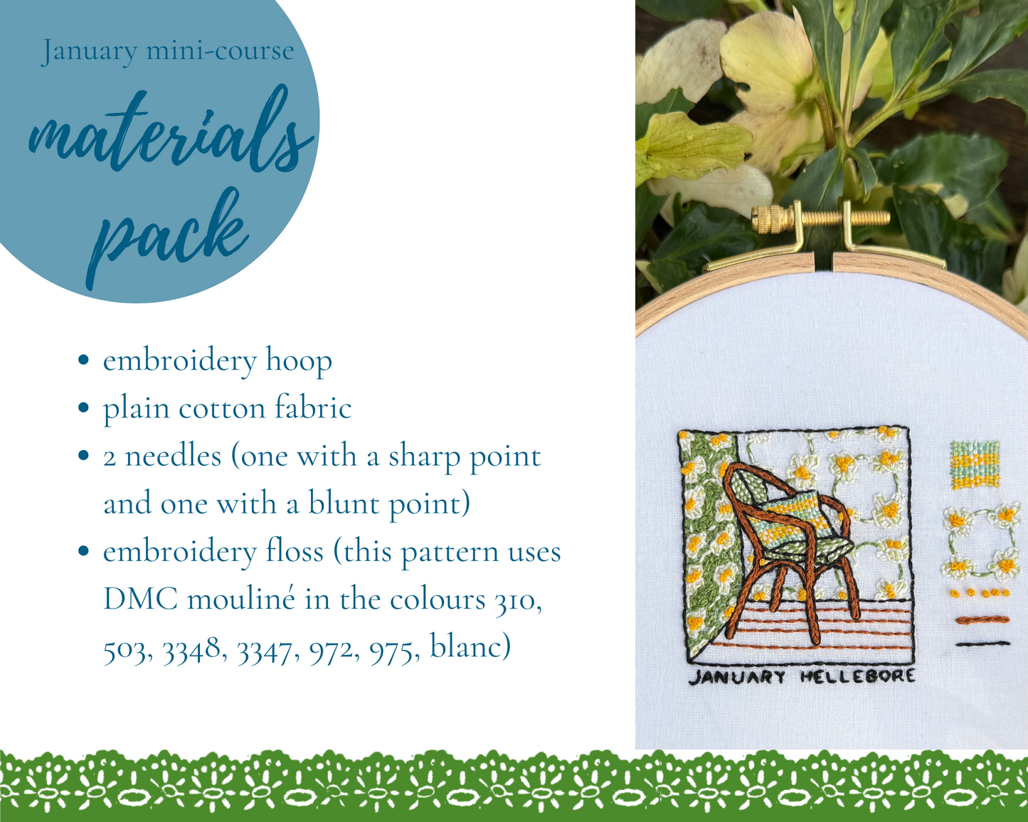 materials kit for January hellebore mini-course