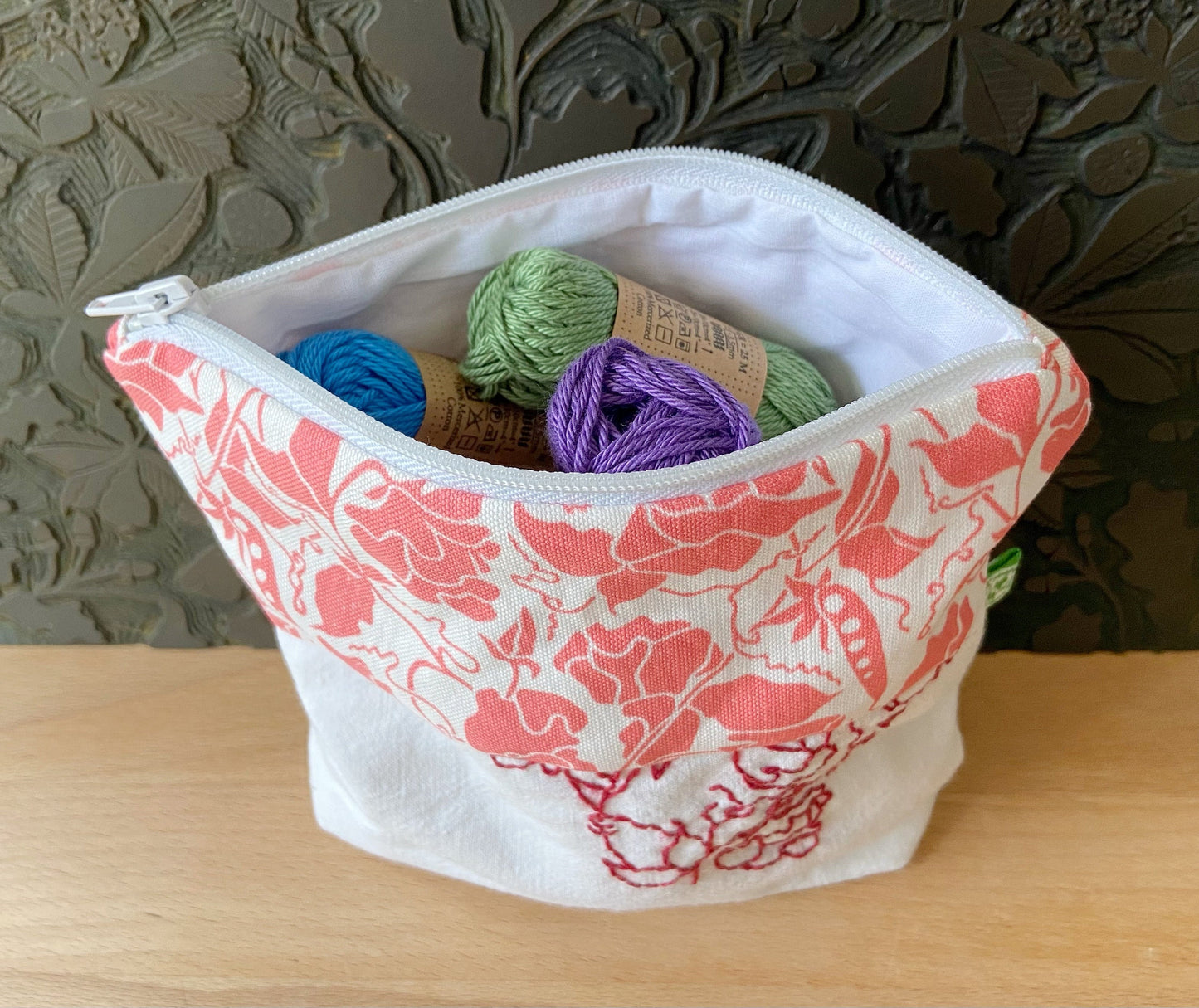 Pink sweet pea pouch sewing kit