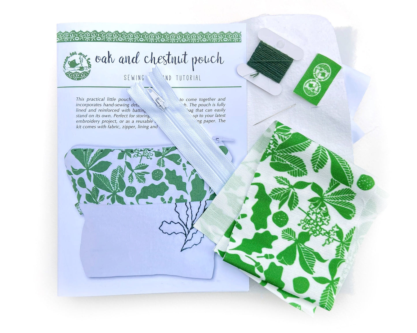 Green oak and chestnut pouch sewing kit