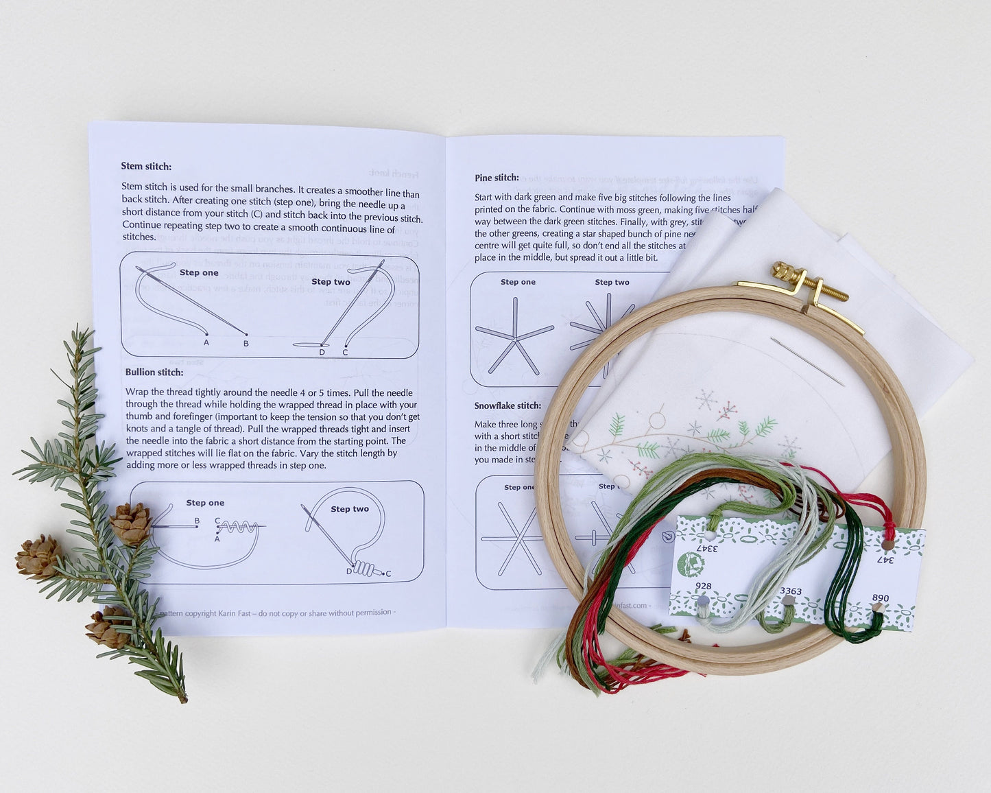 Winter pine embroidery kit