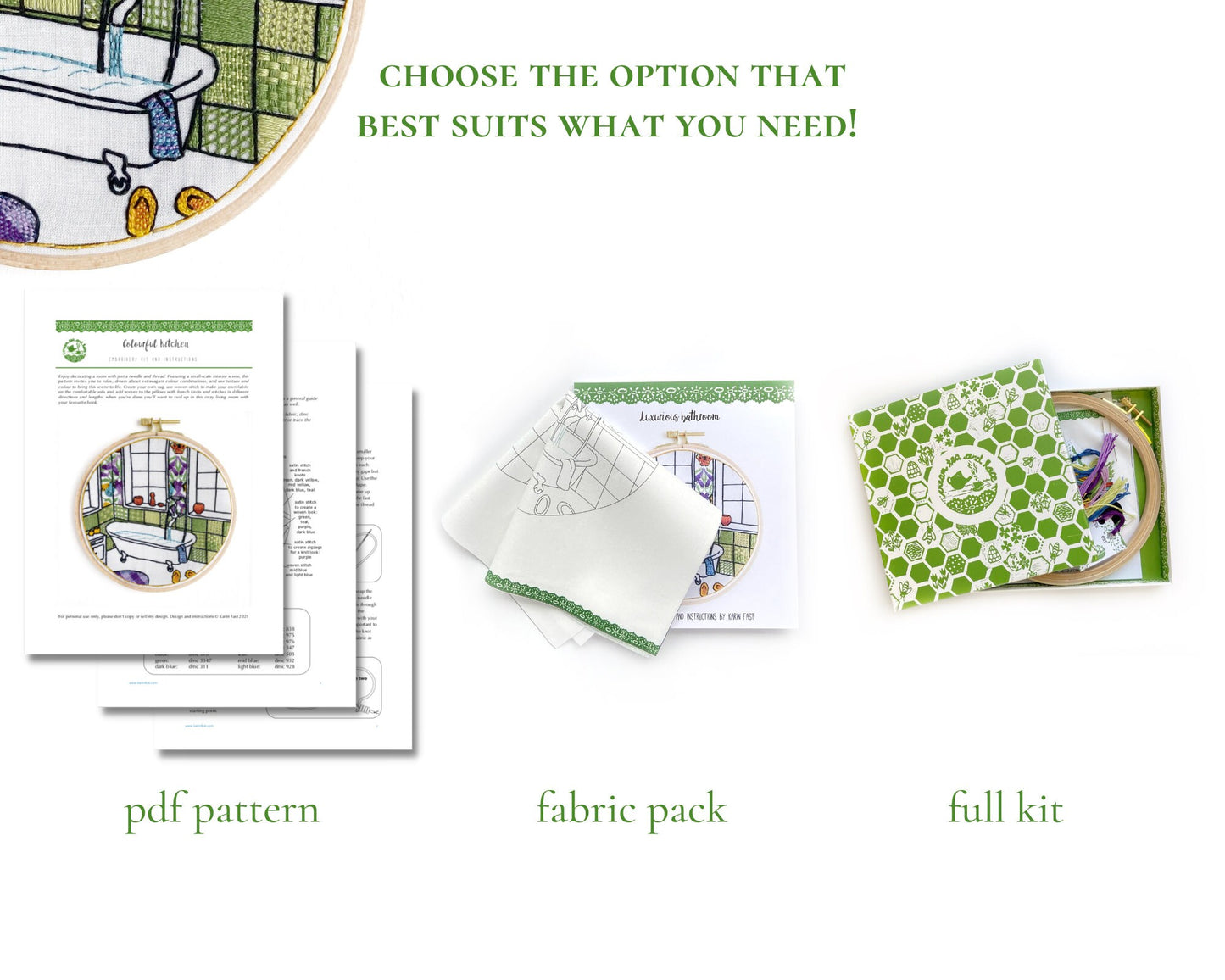 Bathroom embroidery pattern and fabric pack