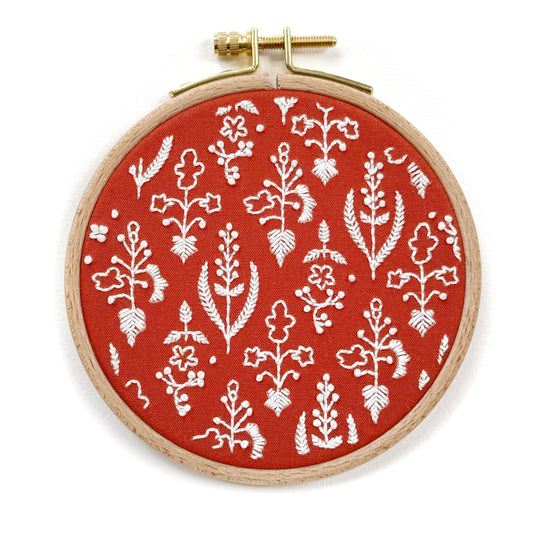 mini floral embroidery kit for beginners - rust wildflowers