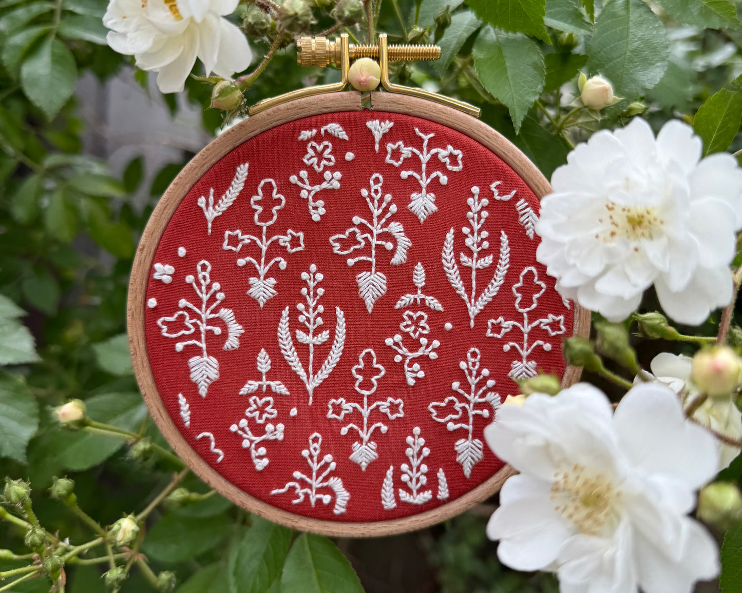mini floral embroidery kit for beginners - rust wildflowers