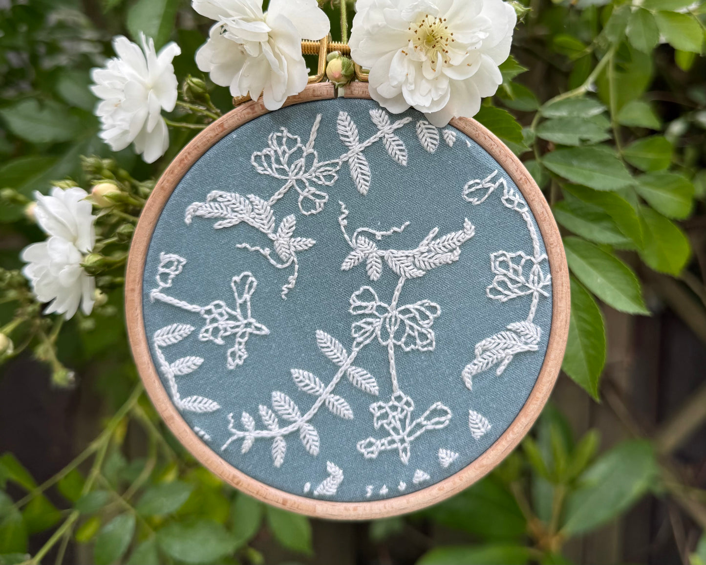 mini floral embroidery kit for beginners - teal vicia