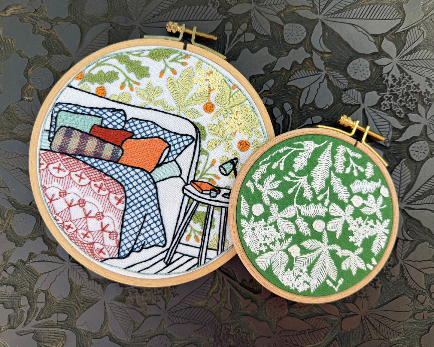 mini floral embroidery kit for beginners - green chestnut