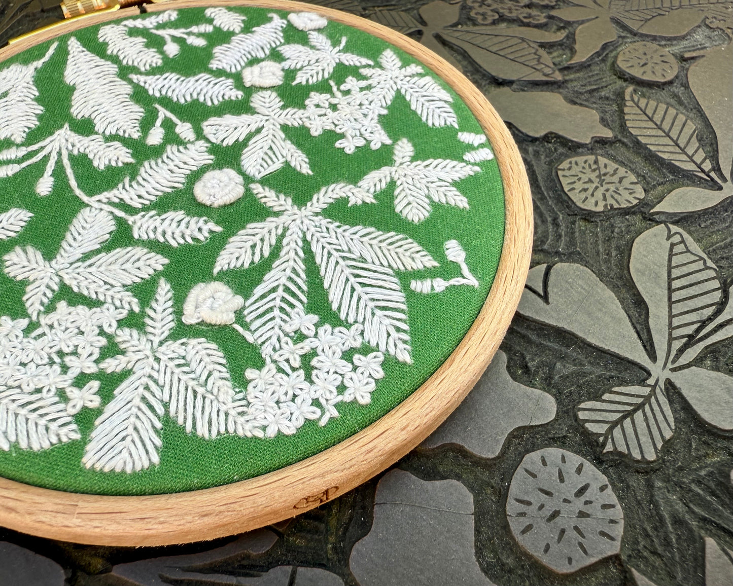 mini floral embroidery kit for beginners - green chestnut