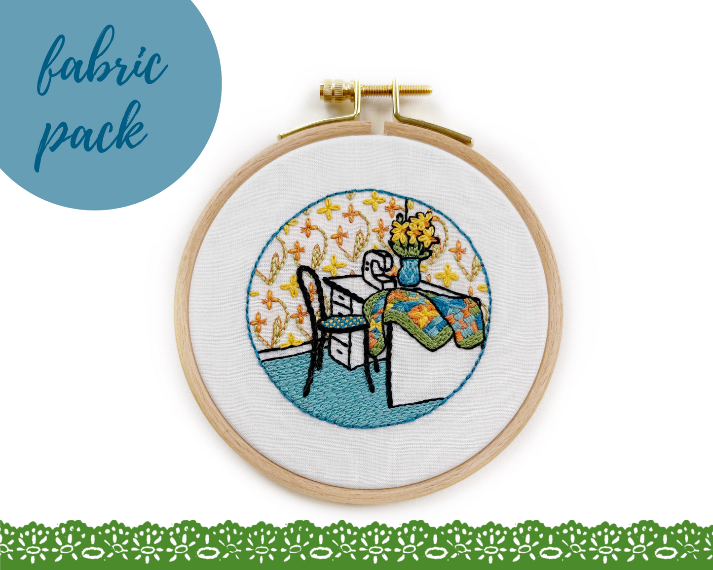 FABRIC PACK - mini floral interior embroidery kit for beginners - daffodil
