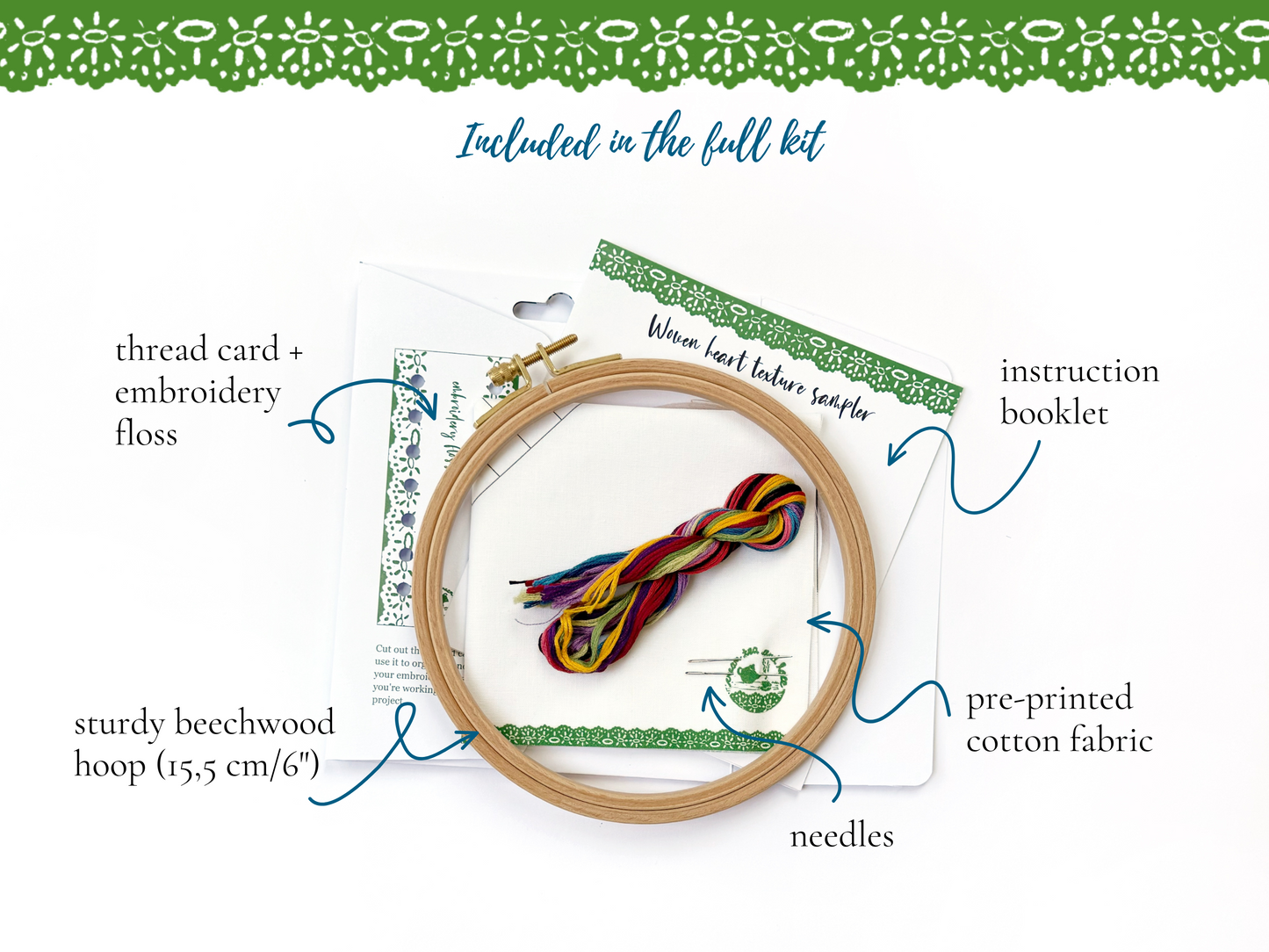 Woven heart texture sampler embroidery kit