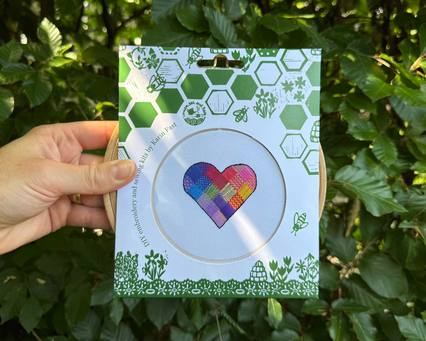 Woven heart texture sampler embroidery kit