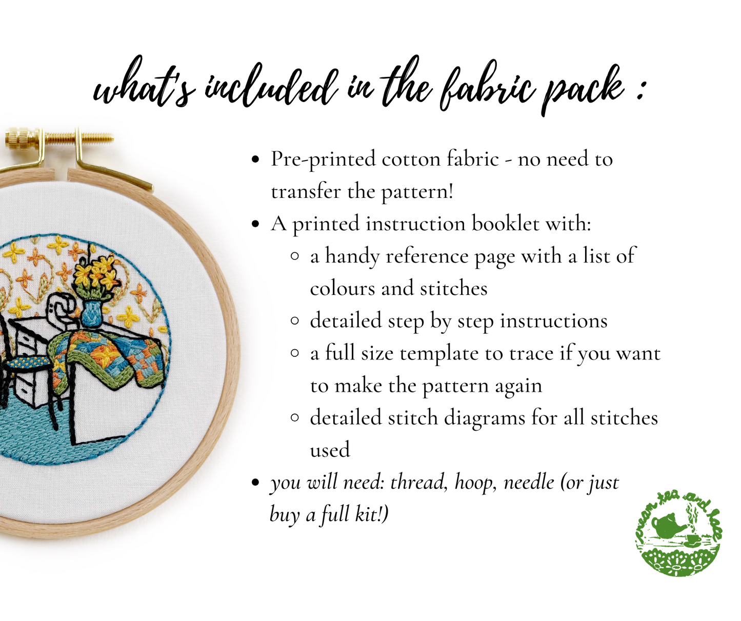 FABRIC PACK - mini floral interior embroidery kit for beginners - daffodil