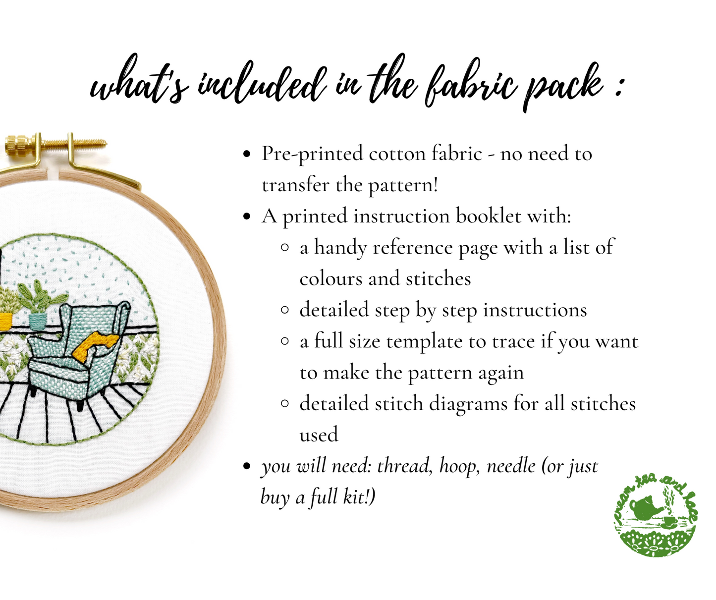 FABRIC PACK - mini floral interior embroidery kit for beginners - snowdrop