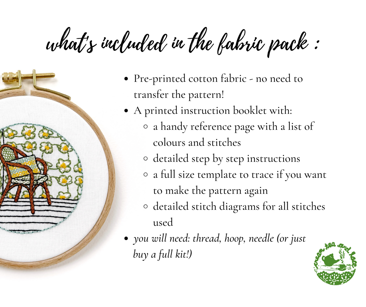FABRIC PACK - mini floral interior embroidery kit for beginners - hellebore