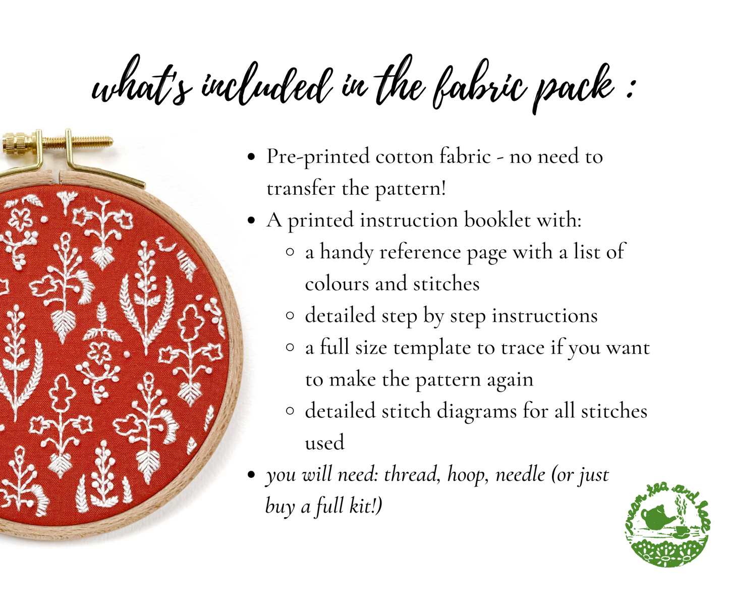 FABRIC PACK - mini floral embroidery kit for beginners - red wildflowers