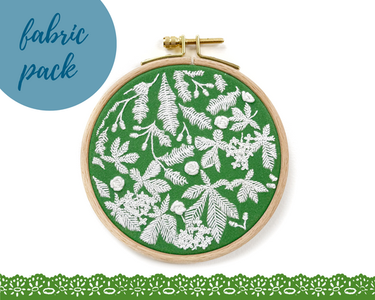 FABRIC PACK - mini floral embroidery kit for beginners - green chestnut