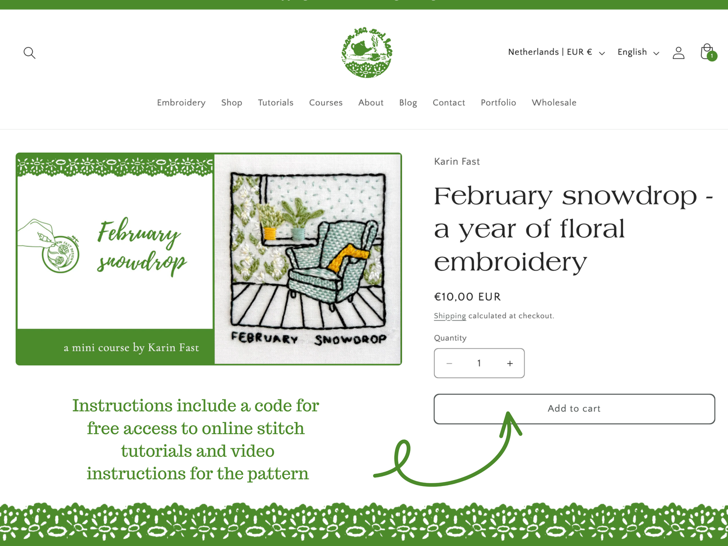 FABRIC PACK - mini floral interior embroidery kit for beginners - snowdrop