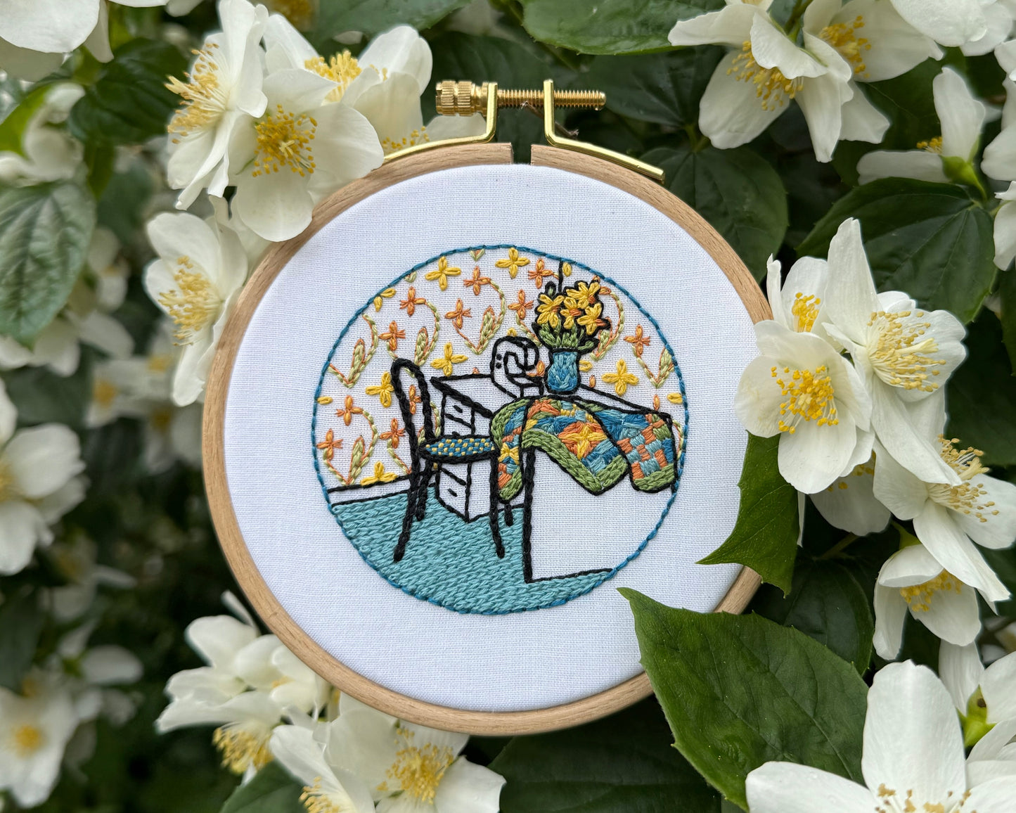 FABRIC PACK - mini floral interior embroidery kit for beginners - daffodil