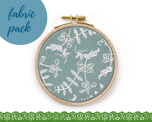 FABRIC PACK - mini floral embroidery kit for beginners - teal vetch