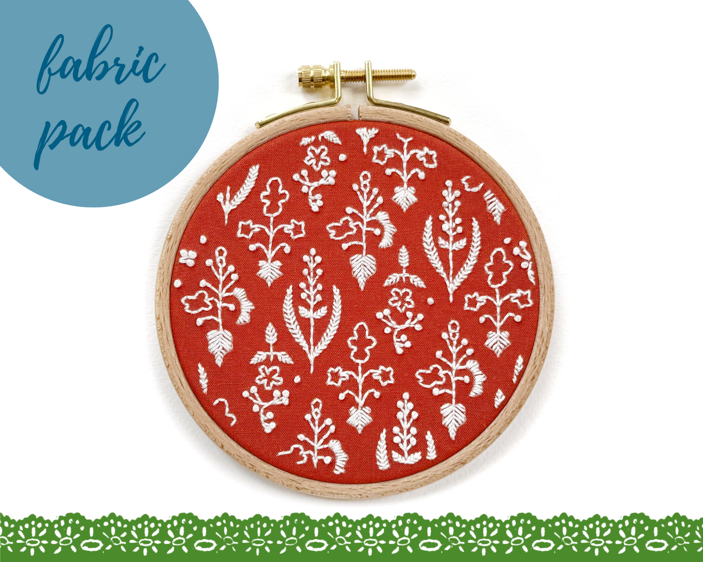 FABRIC PACK - mini floral embroidery kit for beginners - red wildflowers