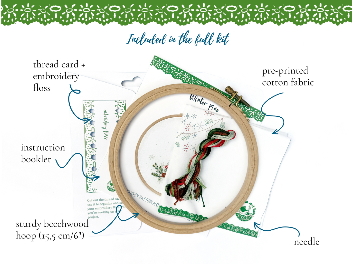Winter pine embroidery kit